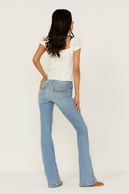 High Risin' Roadtrip Wash Stretch Distressed Knee Flare Jeans
