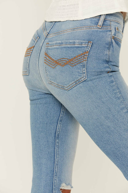 High Risin' Roadtrip Wash Stretch Distressed Knee Flare Jeans