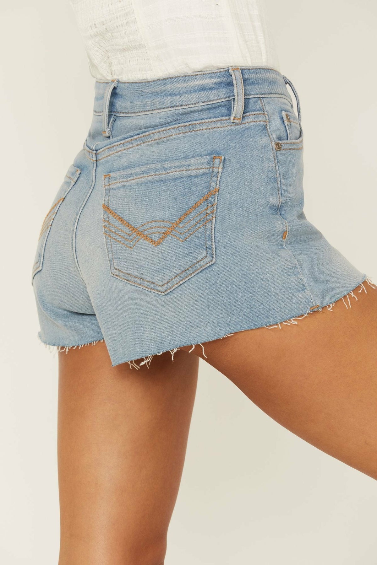 High Risin' Wichita Wash Raw Edge Hem Denim Shorts