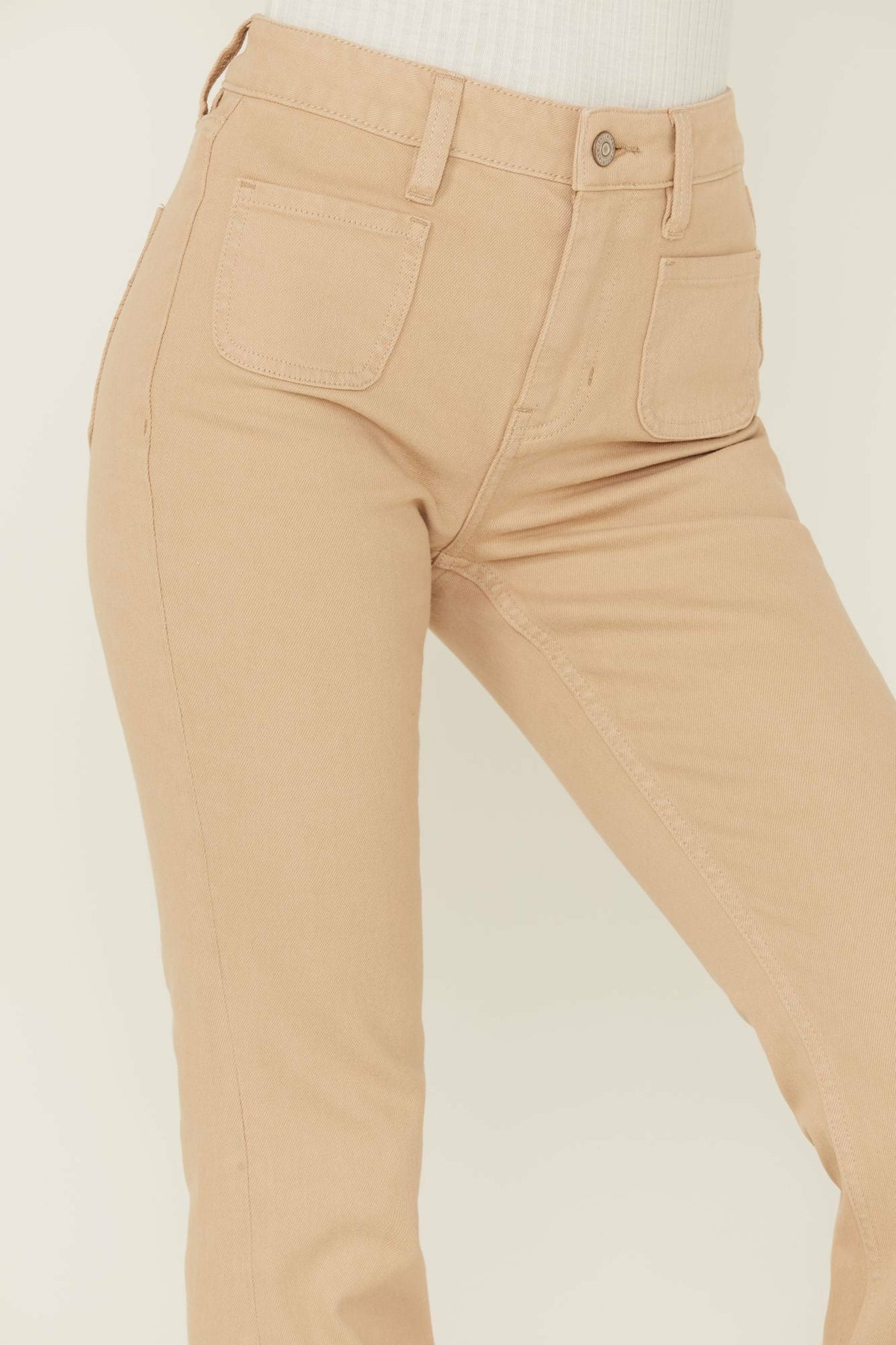 High Risin' Irish Cream Wash Stretch Front Patch Pocket Flare Jeans