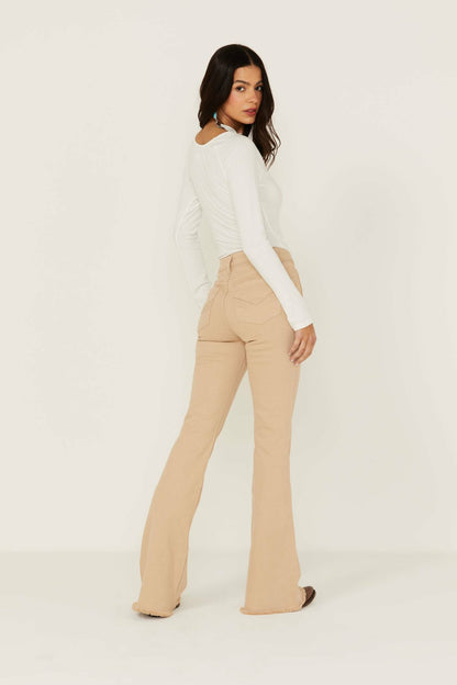 High Risin' Irish Cream Wash Stretch Front Patch Pocket Flare Jeans