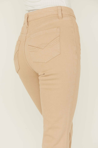 High Risin' Irish Cream Wash Stretch Front Patch Pocket Flare Jeans