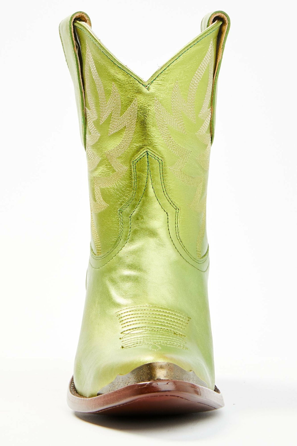 Envy Metallic Green Fashion Leather Western Booties - Round Toe