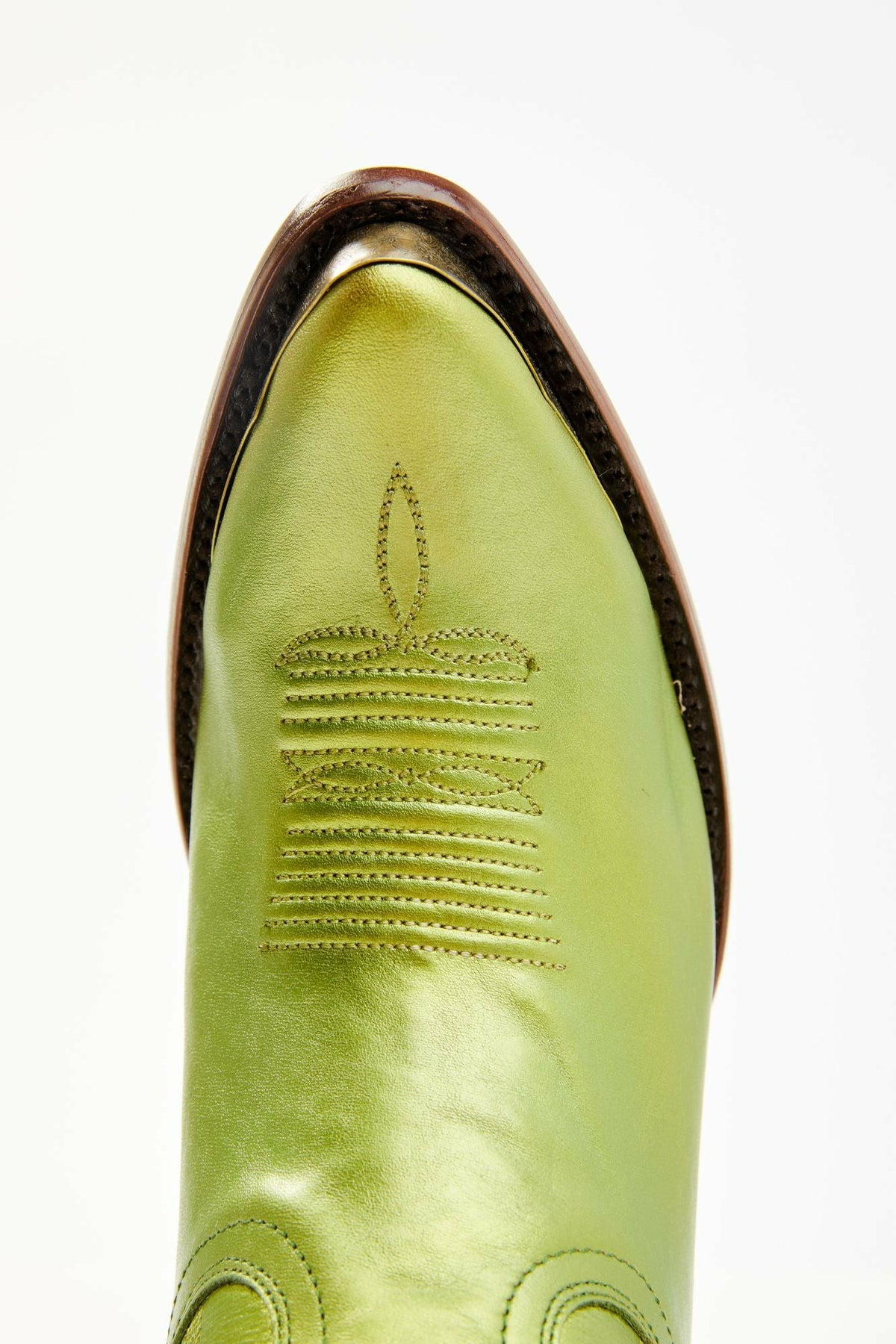 Envy Metallic Green Fashion Leather Western Booties - Round Toe