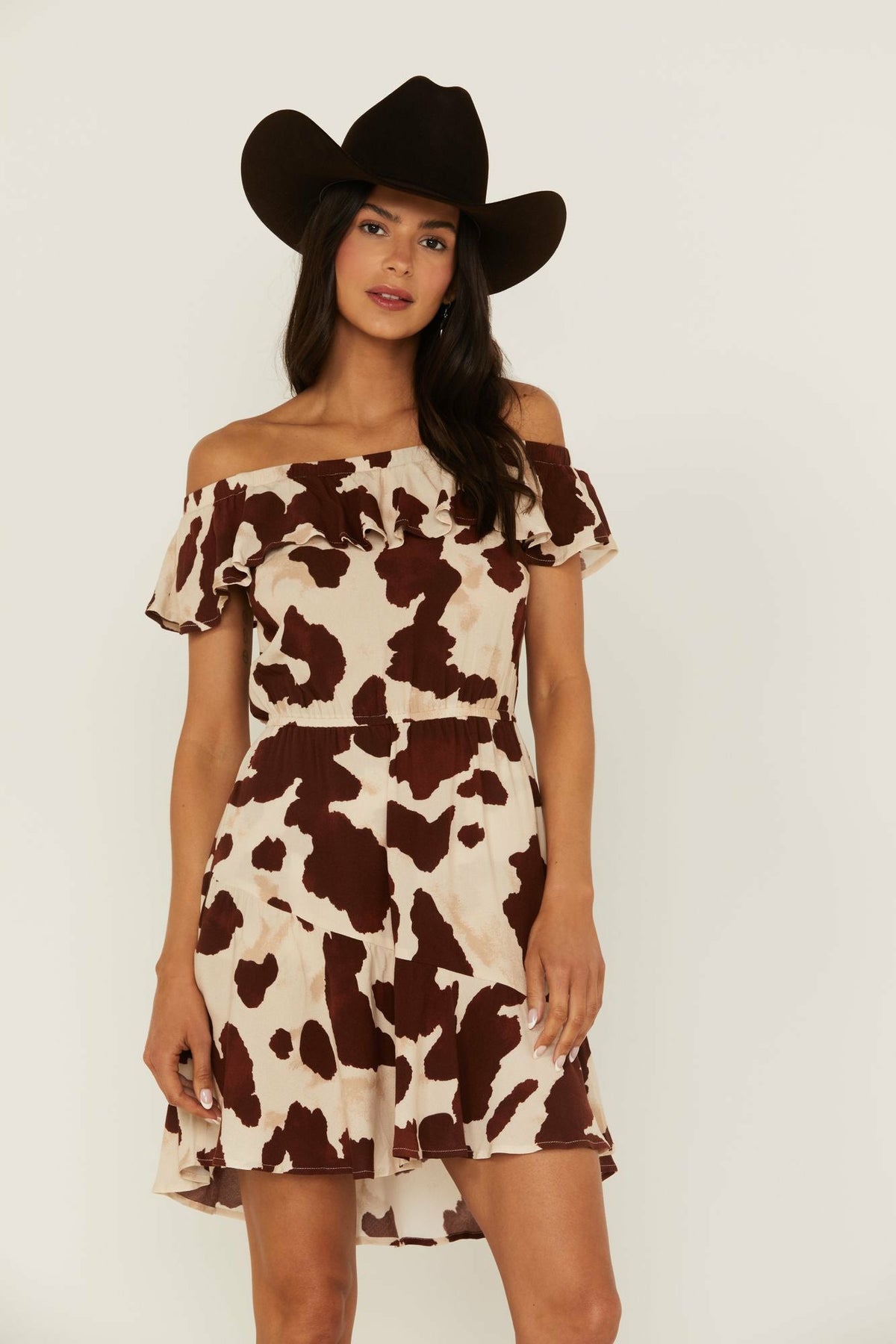 Made For This Off-Shoulder Cow Print Dress