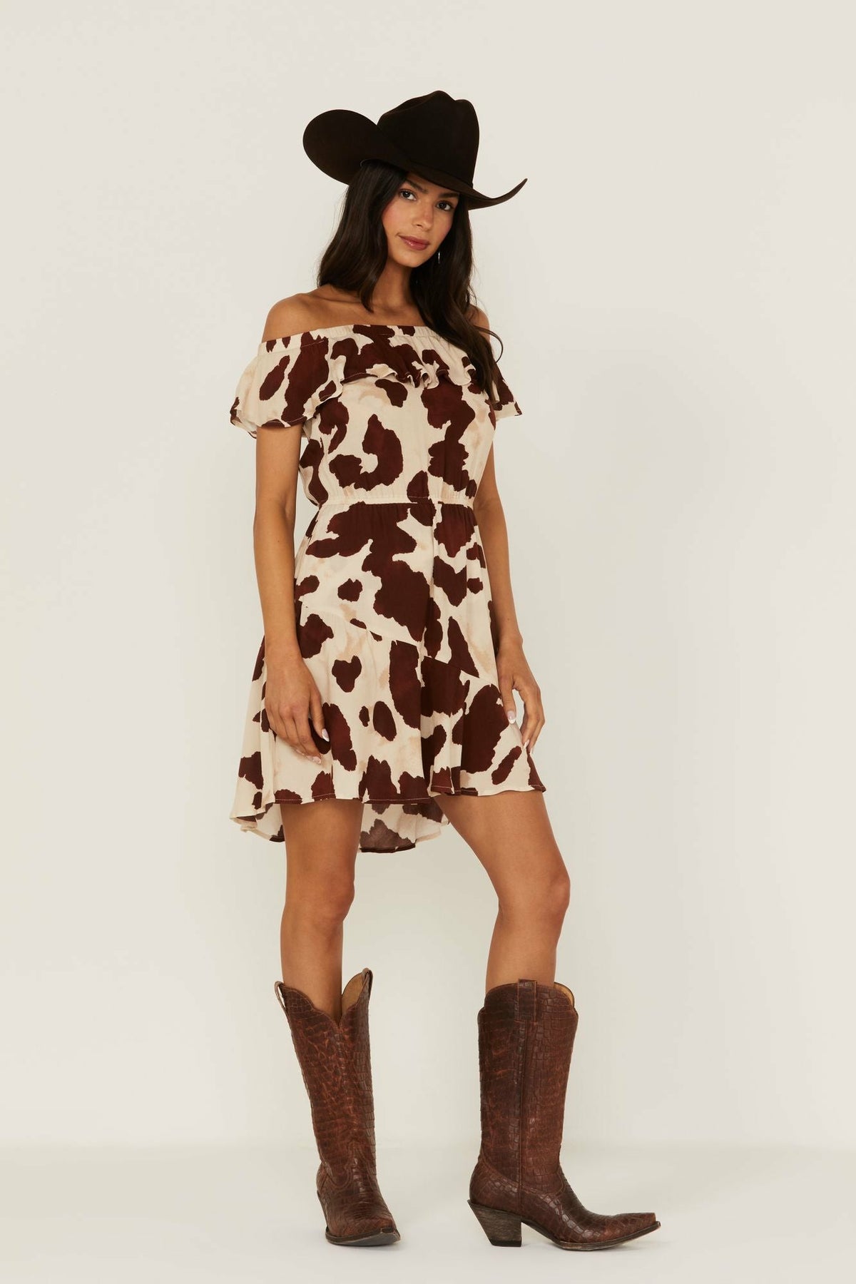 Made For This Off-Shoulder Cow Print Dress