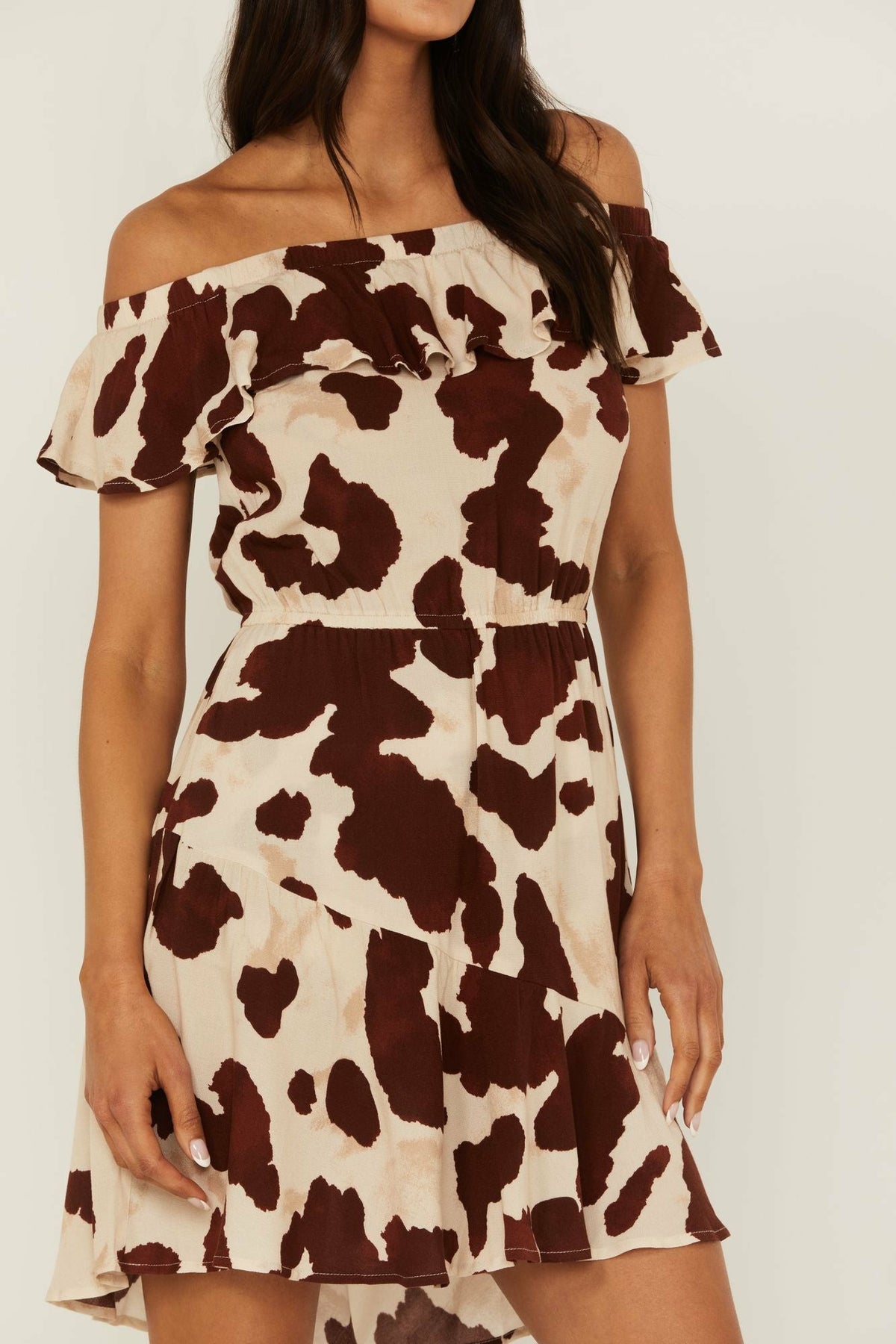 Made For This Off-Shoulder Cow Print Dress