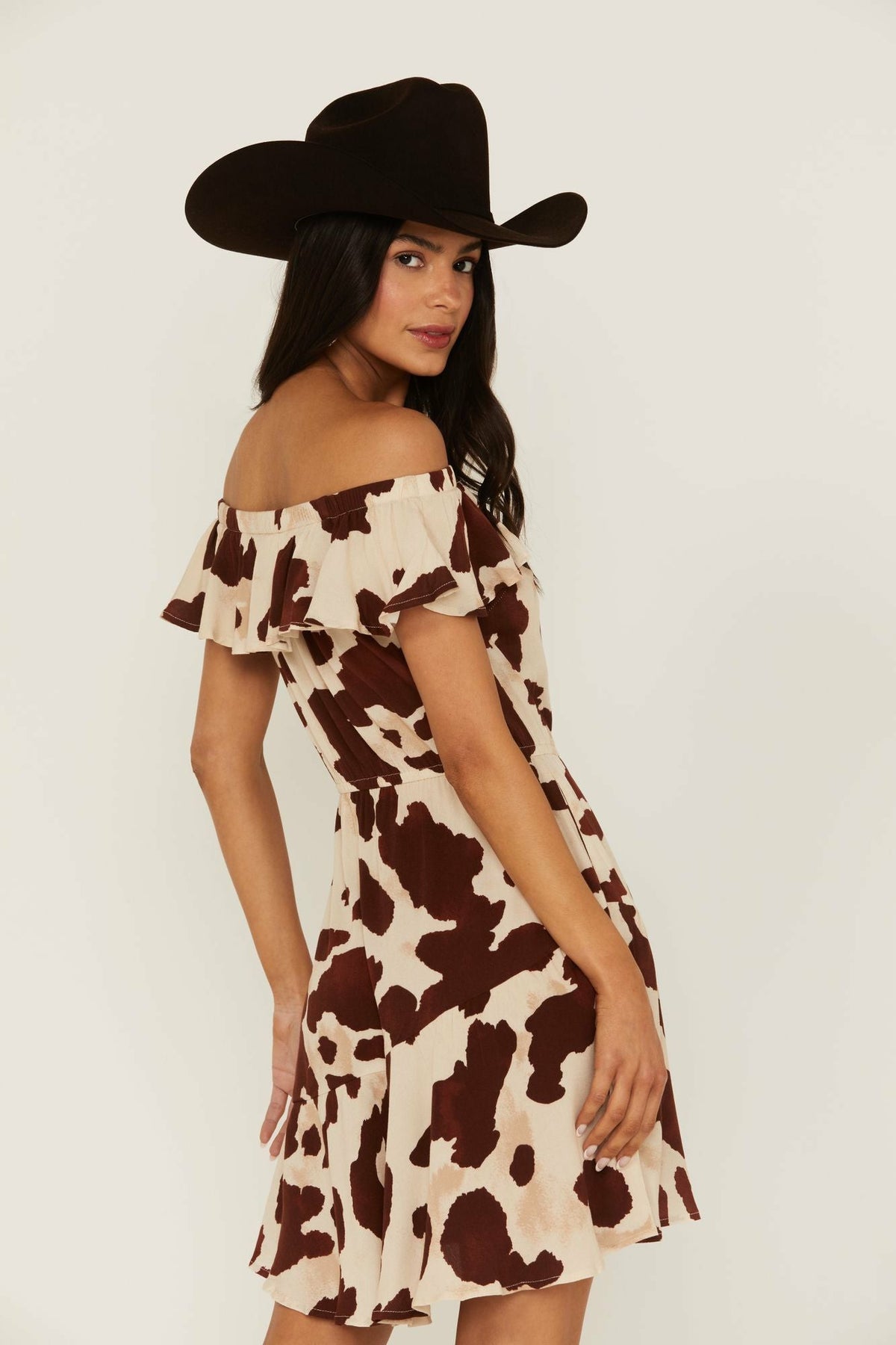 Made For This Off-Shoulder Cow Print Dress