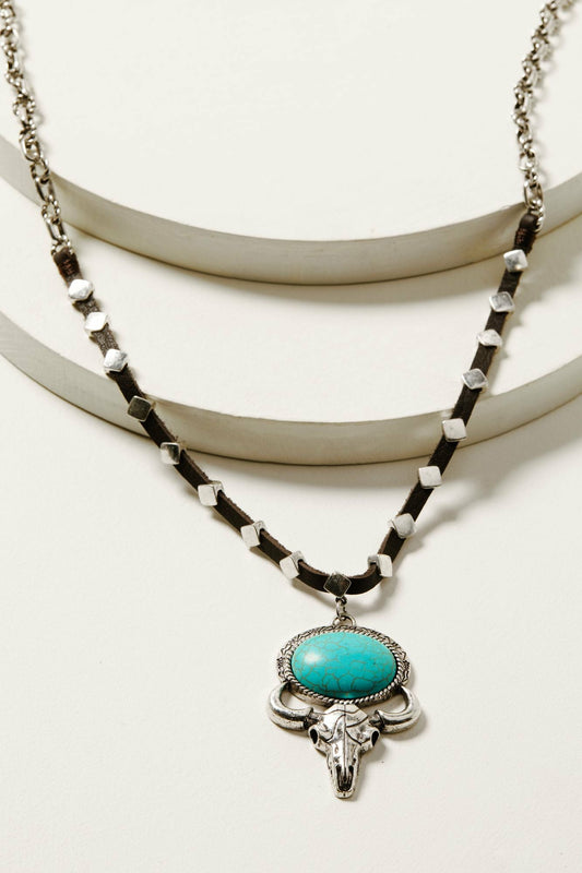 Lavergne Turquoise Stone Bull Head Necklace
