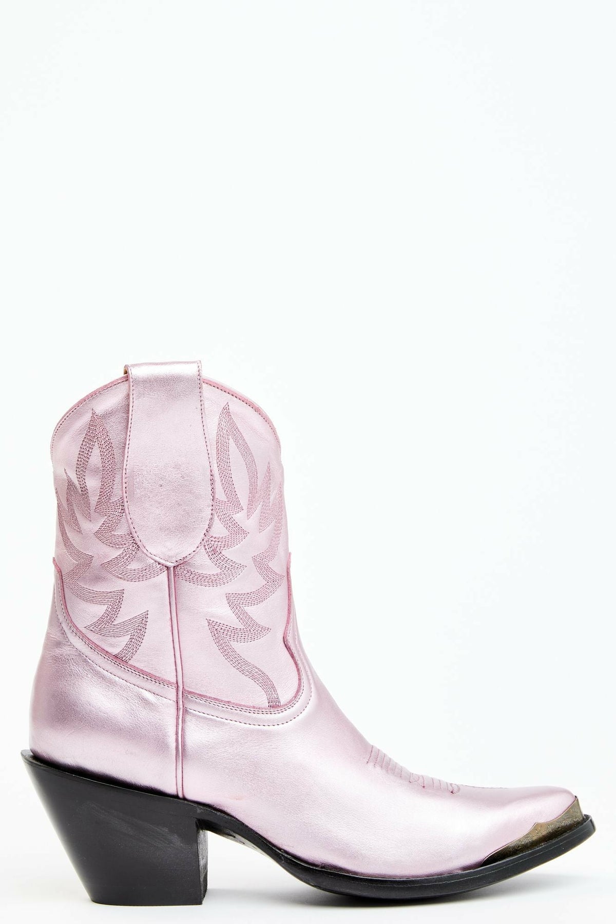 Tickled Metallic Pink Leather Fashion Western Booties - Round Toe