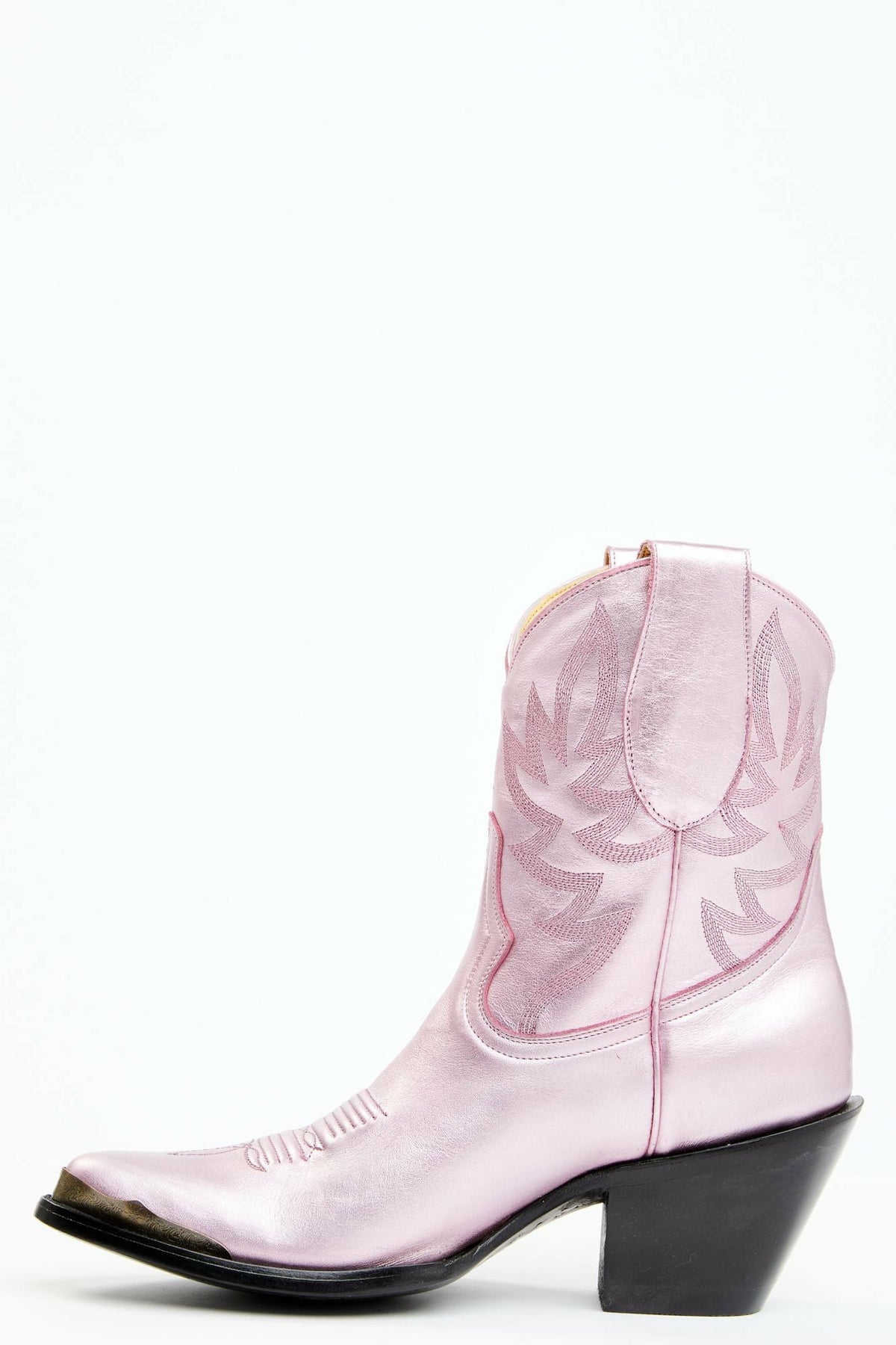 Tickled Metallic Pink Leather Fashion Western Booties - Round Toe
