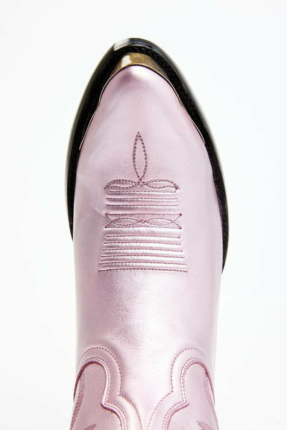 Tickled Metallic Pink Leather Fashion Western Booties - Round Toe
