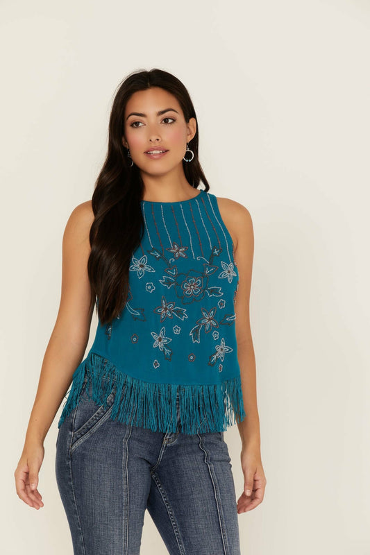 Cameo Beaded Fringe Tank Top
