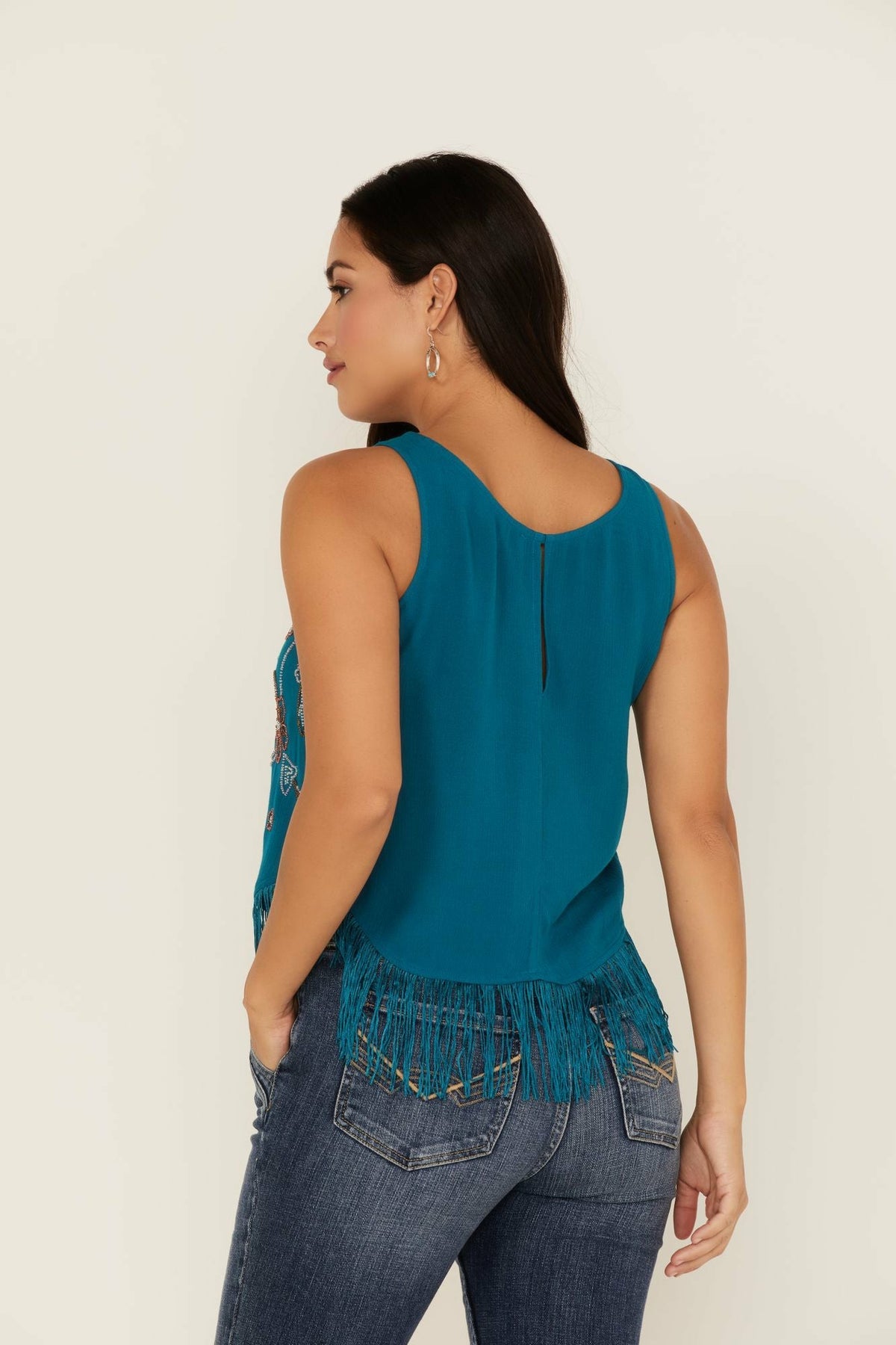 Cameo Beaded Fringe Tank Top