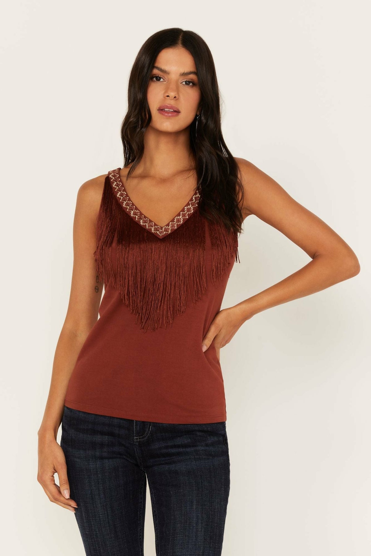 Songstress Embroidered Fringe Tank Top