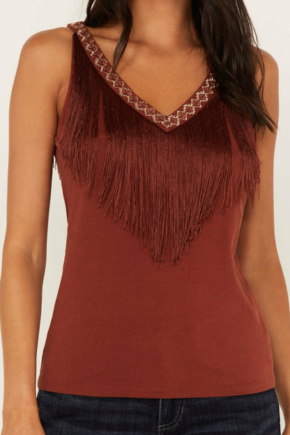 Songstress Embroidered Fringe Tank Top