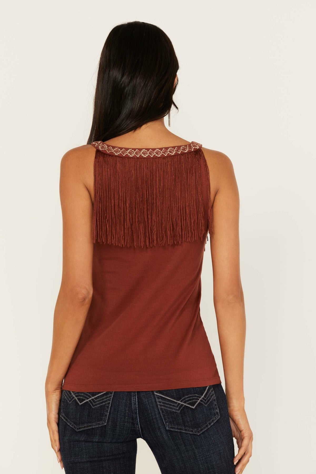 Songstress Embroidered Fringe Tank Top