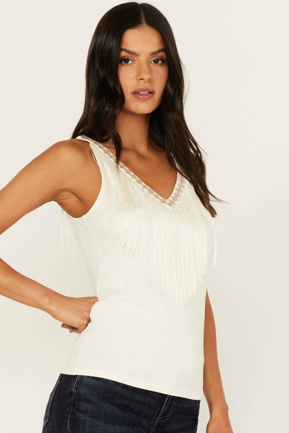 Songstress Embroidered Fringe Tank Top