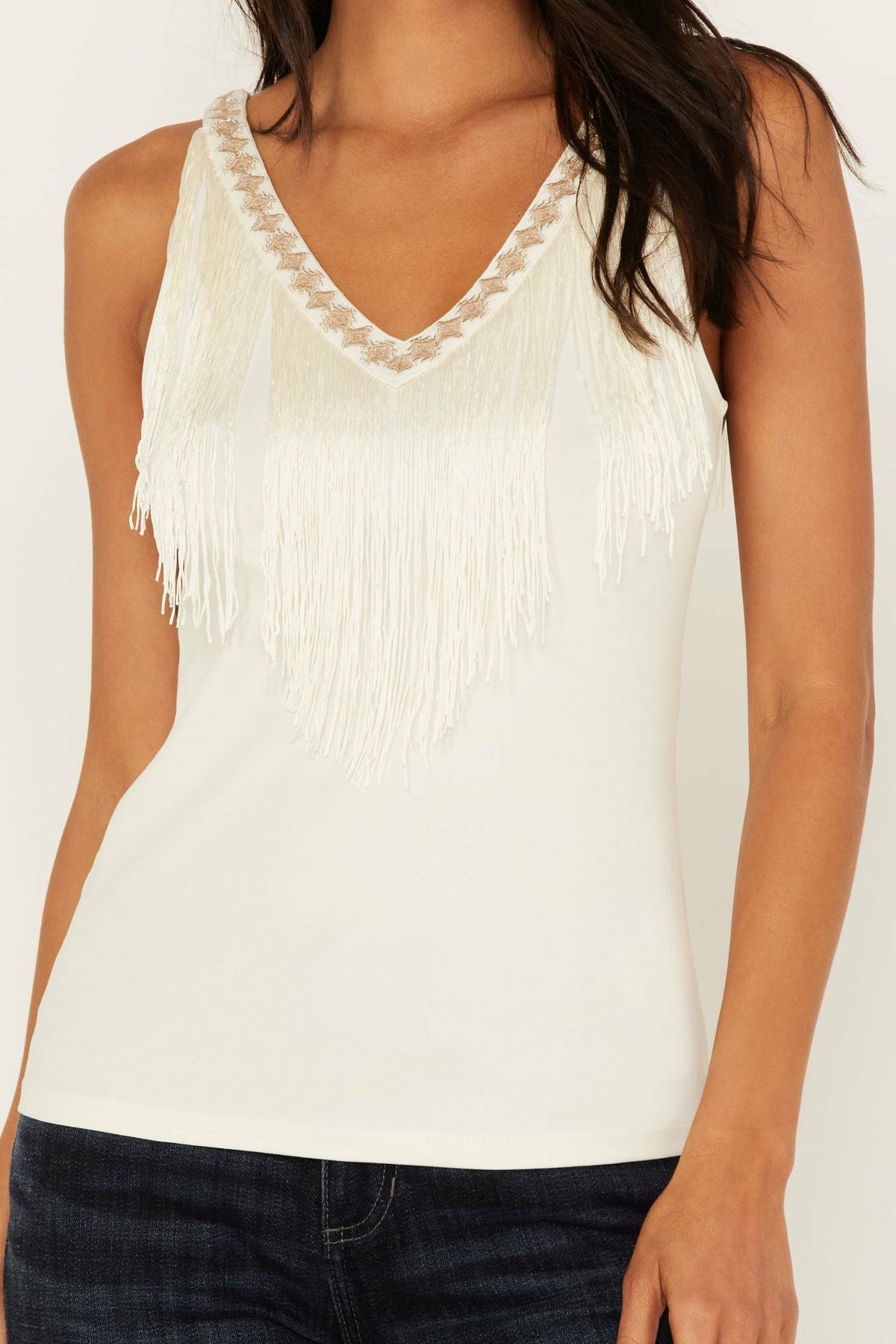 Songstress Embroidered Fringe Tank Top