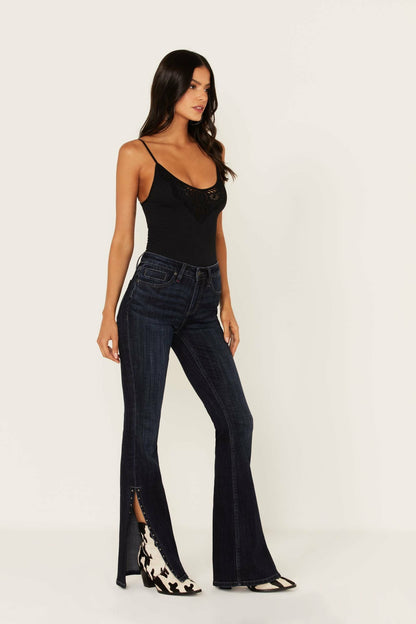 Hickory Place Dark Wash High Risin' Slit Bootcut Jeans