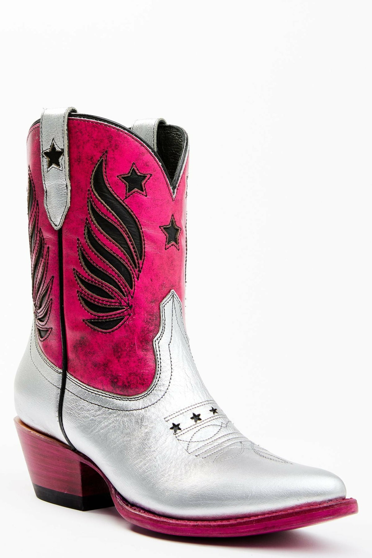Metallic Star Inlay Roadie Western Booties - Round Toe