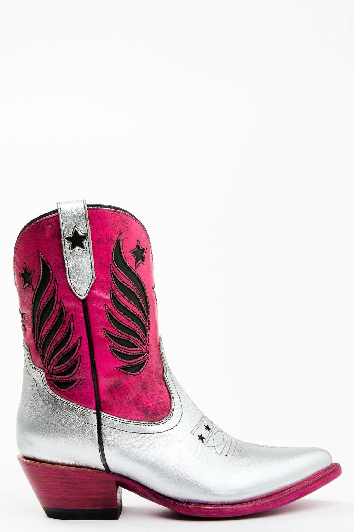 Metallic Star Inlay Roadie Western Booties - Round Toe