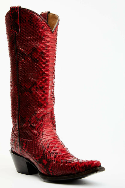 Slay Red Python Tall Western Boots - Snip Toe