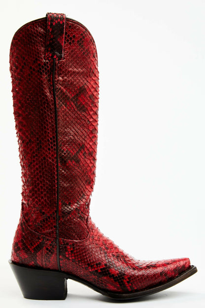 Slay Red Python Tall Western Boots - Snip Toe