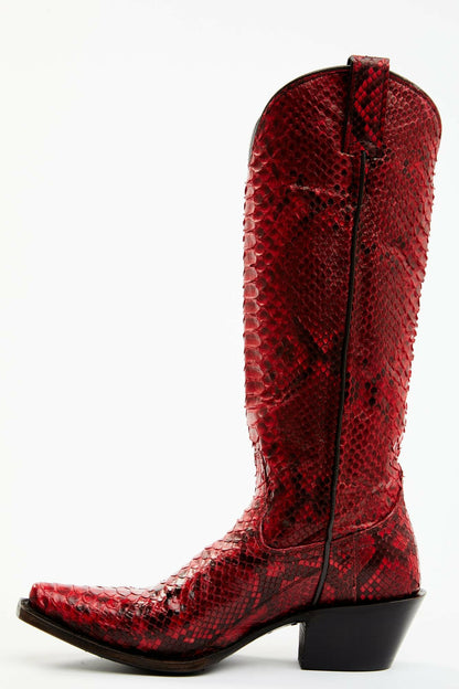 Slay Red Python Tall Western Boots - Snip Toe