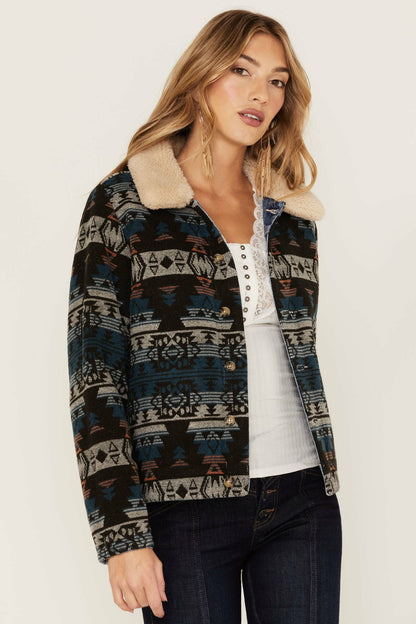 Medium Wash Reversible Sherpa Blanket Denim Jacket