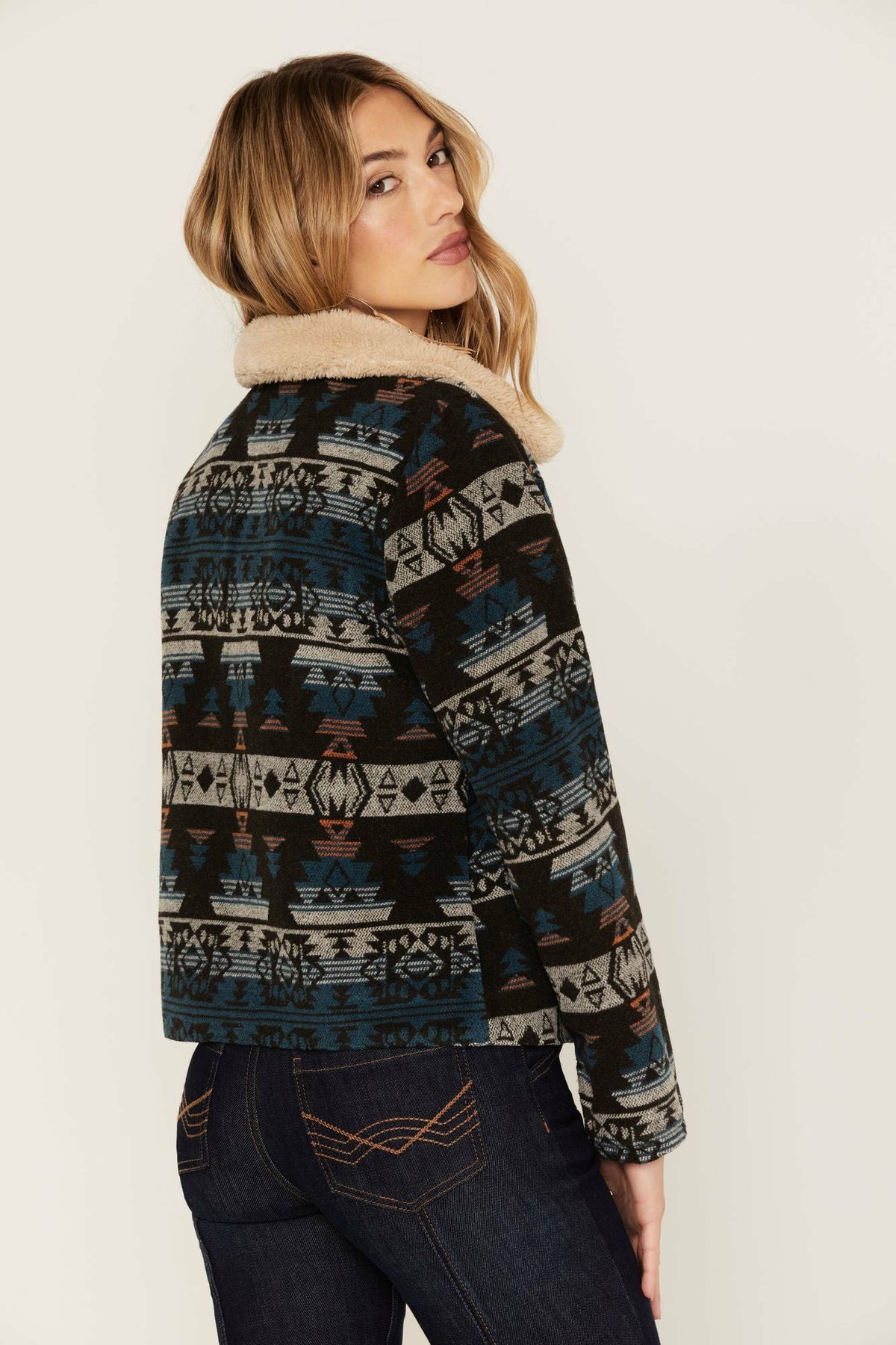 Medium Wash Reversible Sherpa Blanket Denim Jacket