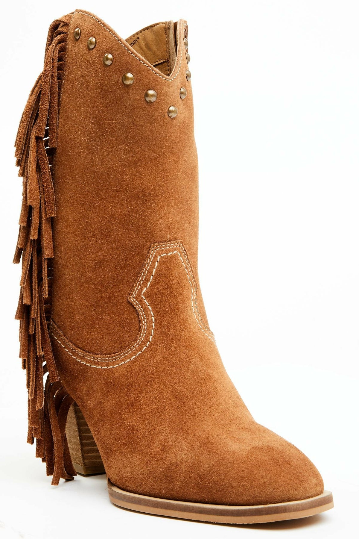 Sidewinder Studded Fringe Suede Fashion Booties - Round Toe