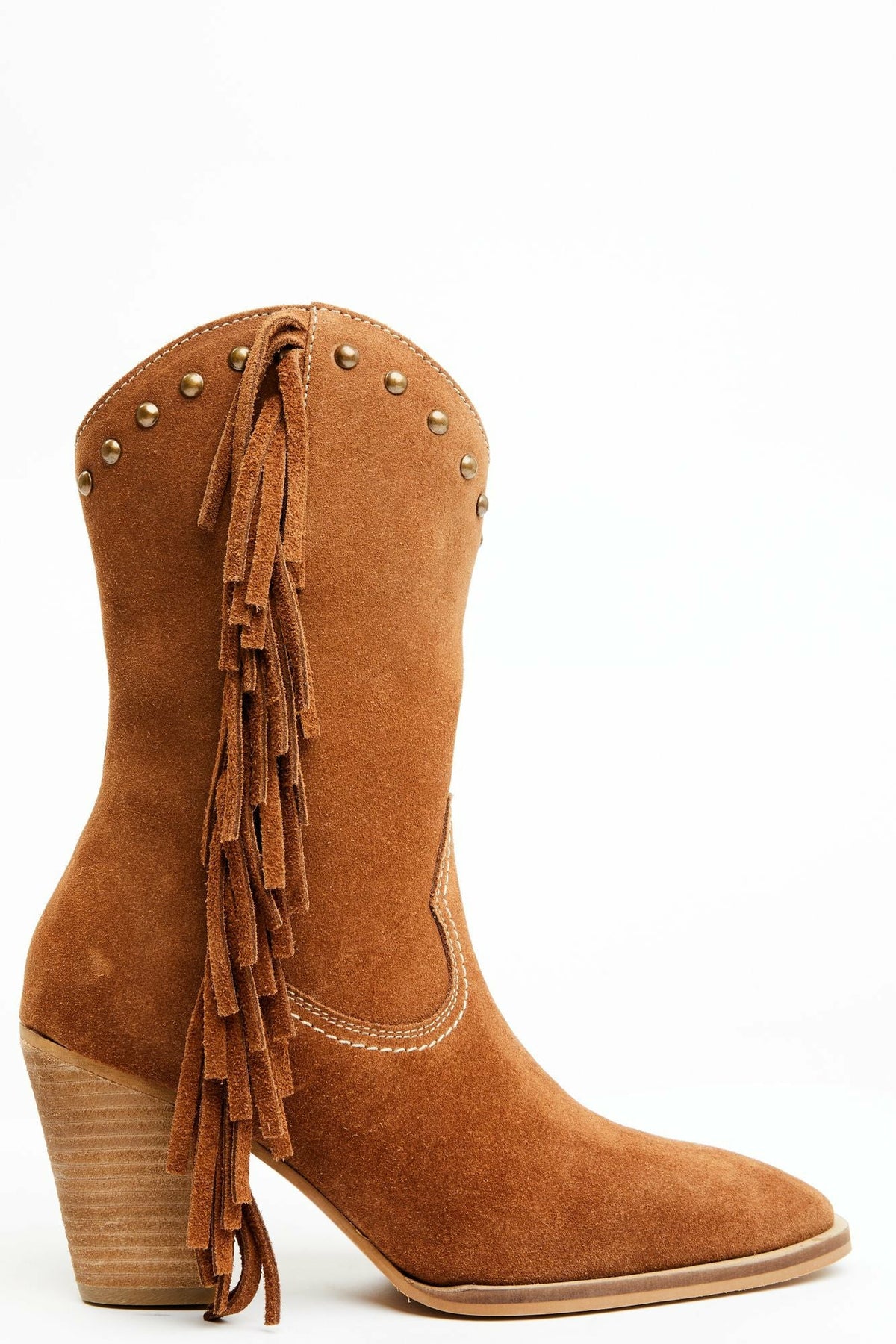 Sidewinder Studded Fringe Suede Fashion Booties - Round Toe