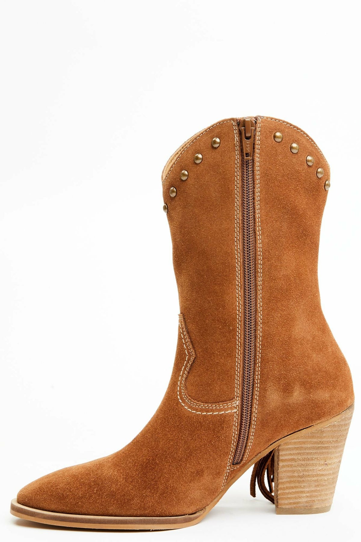Sidewinder Studded Fringe Suede Fashion Booties - Round Toe