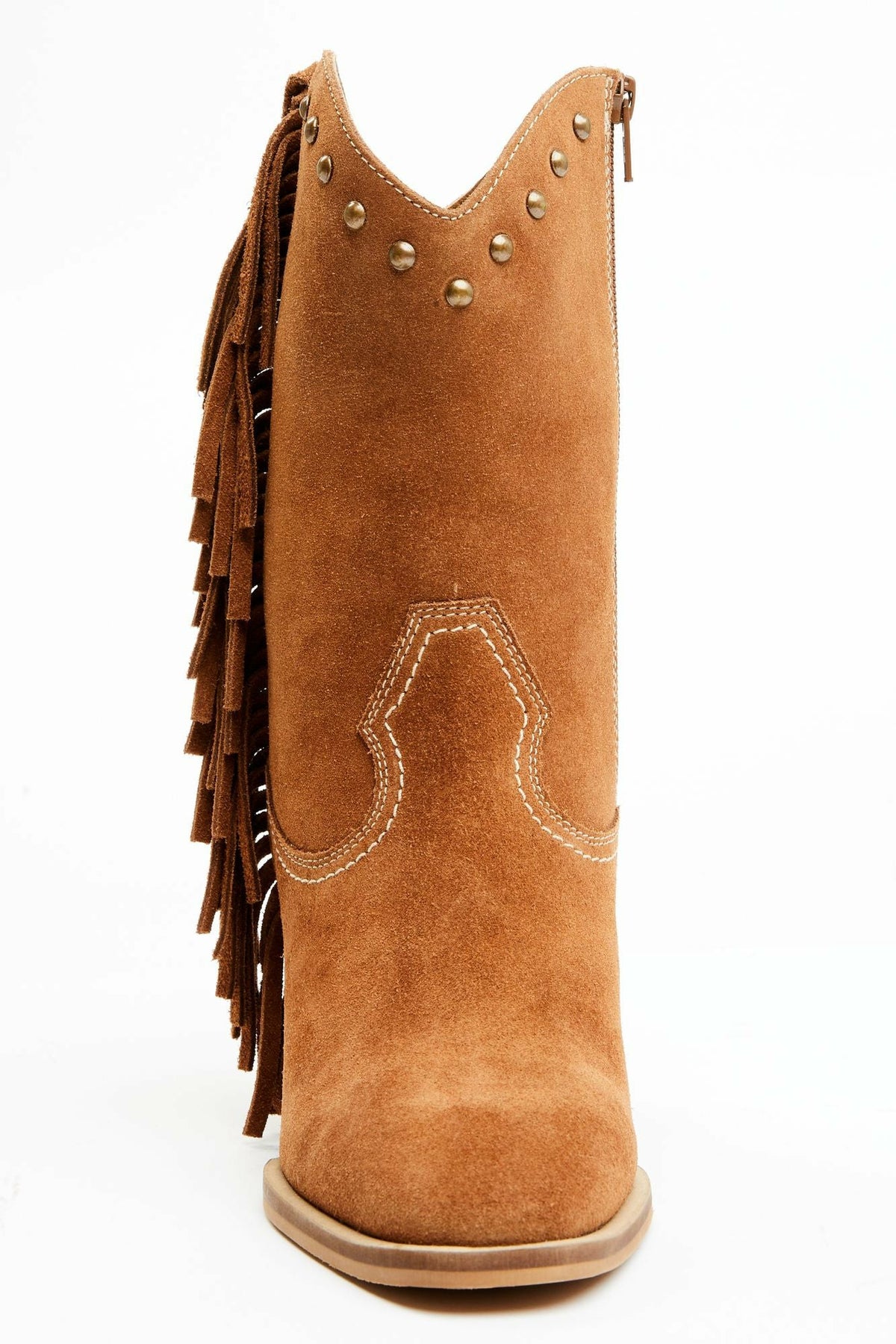 Sidewinder Studded Fringe Suede Fashion Booties - Round Toe