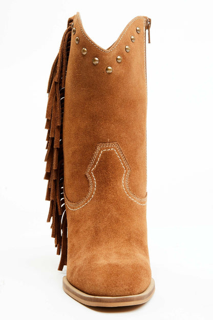 Sidewinder Studded Fringe Suede Fashion Booties - Round Toe