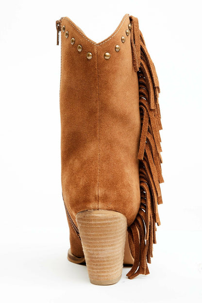 Sidewinder Studded Fringe Suede Fashion Booties - Round Toe