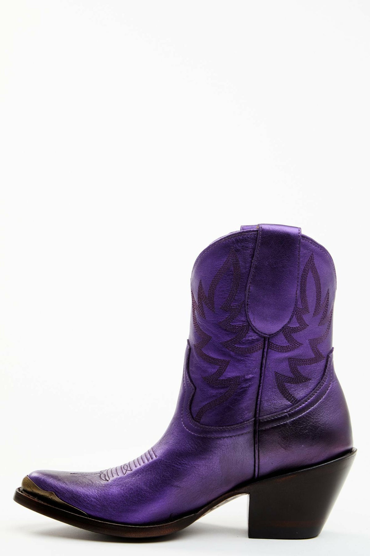 Wheels Metallic Violet Leather Booties - Round Toe