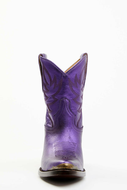 Wheels Metallic Violet Leather Booties - Round Toe