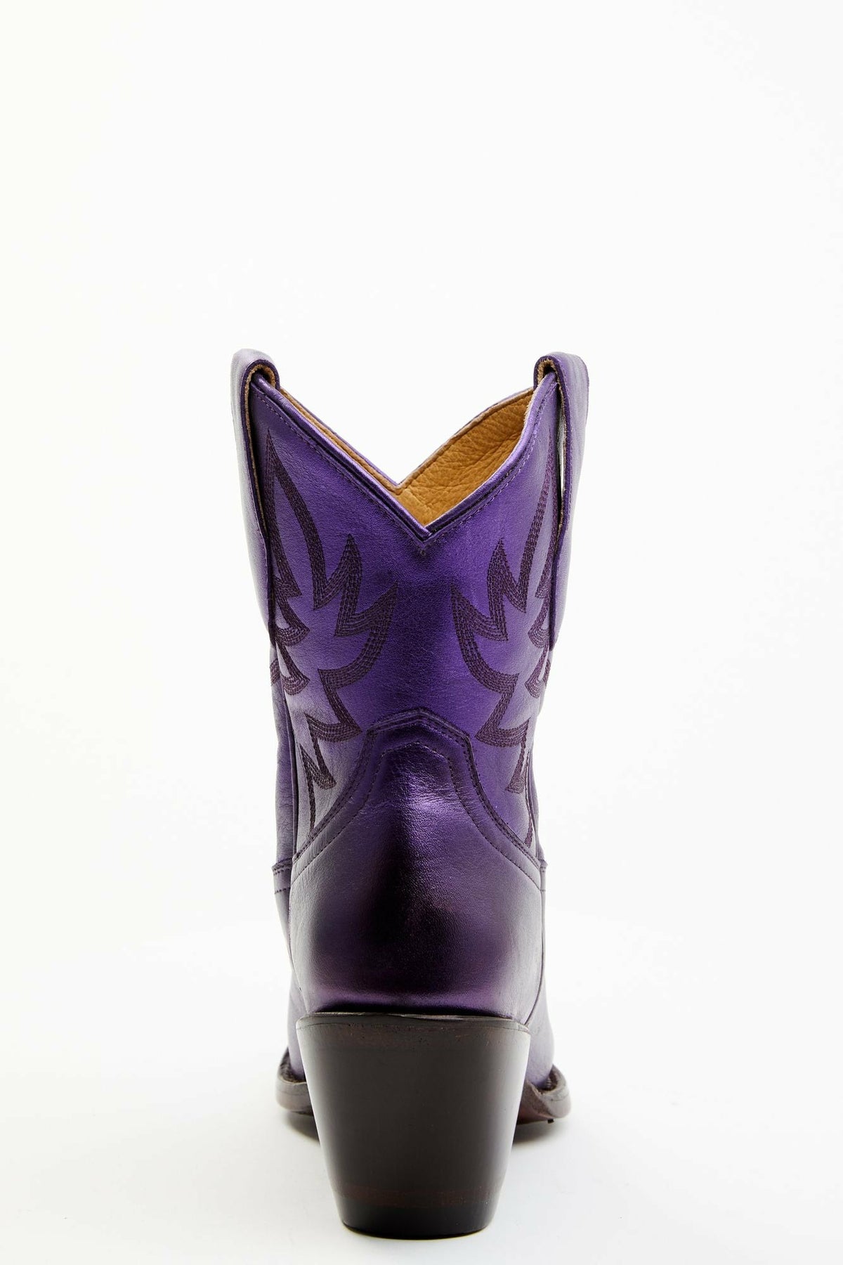 Wheels Metallic Violet Leather Booties - Round Toe