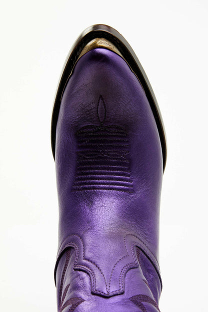 Wheels Metallic Violet Leather Booties - Round Toe