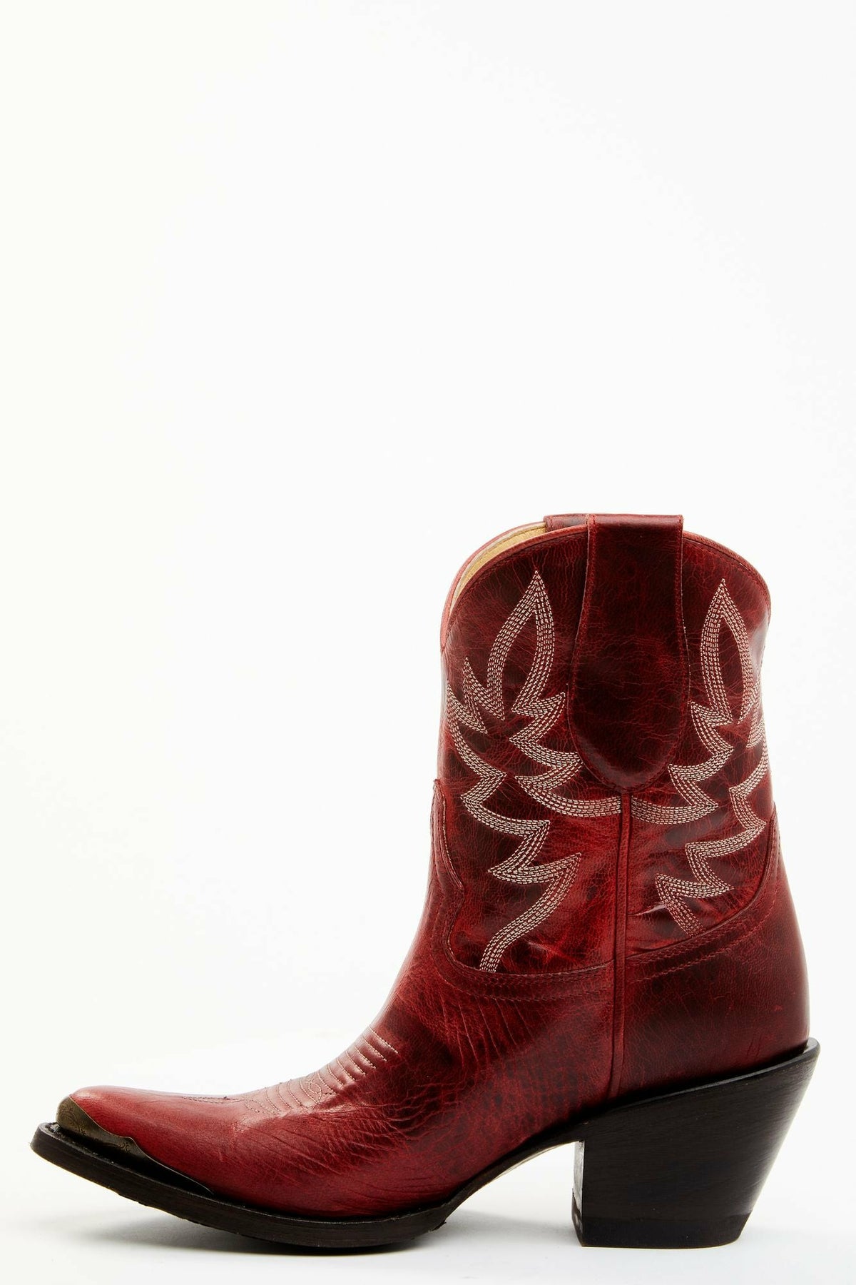 Wheels Red Leather Western Booties - Round Toe
