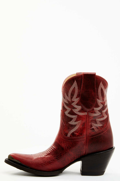 Wheels Red Leather Western Booties - Round Toe