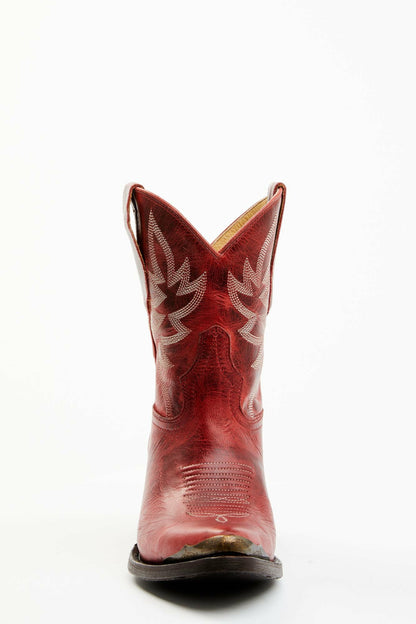 Wheels Red Leather Western Booties - Round Toe