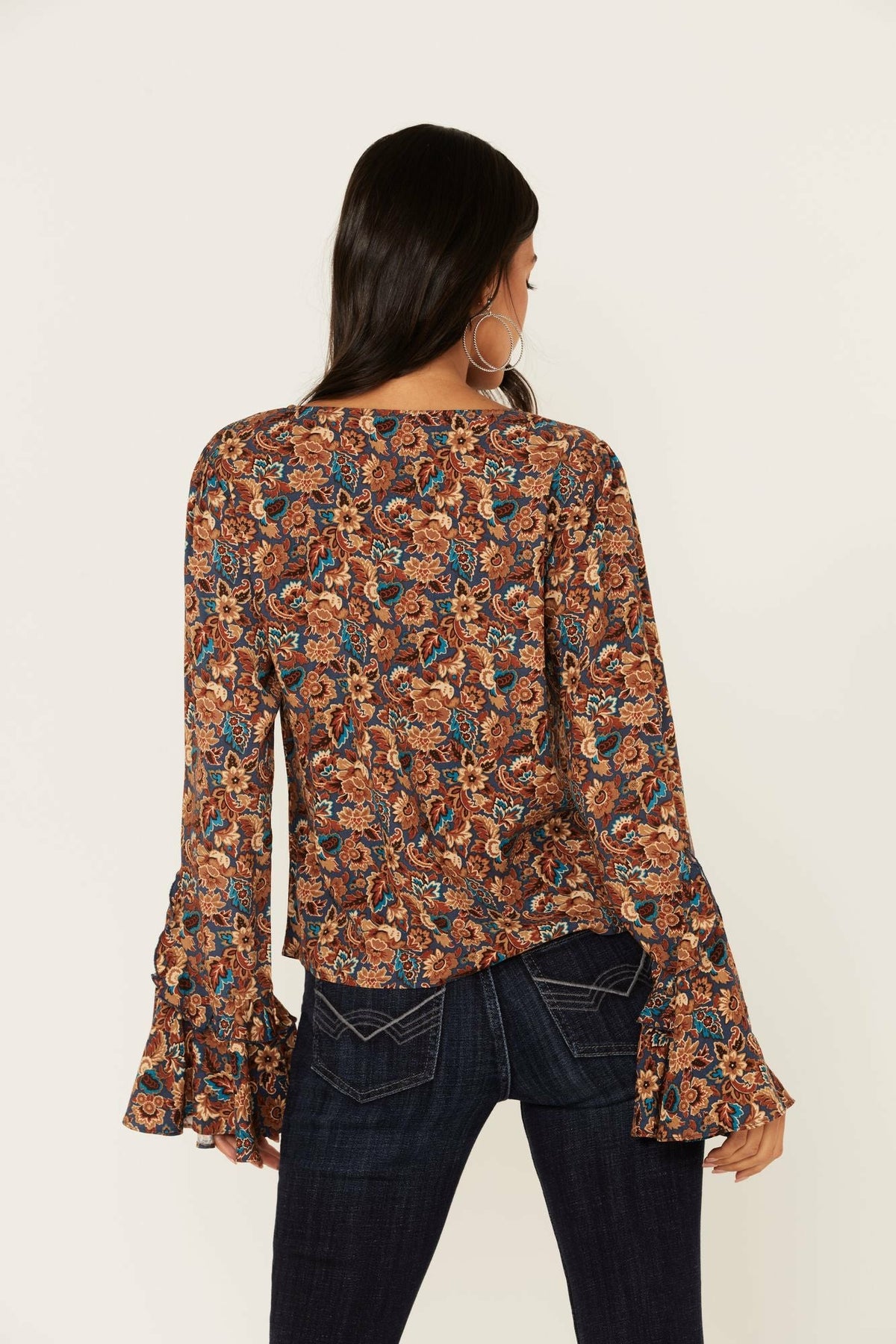Rouge Paisley Print Lace Up Top