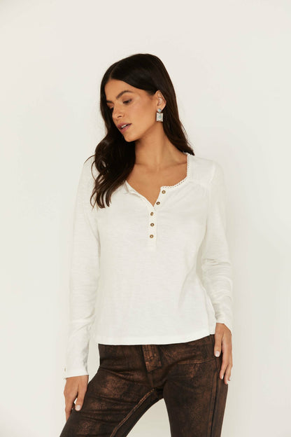 Velvet Trim Henley Top