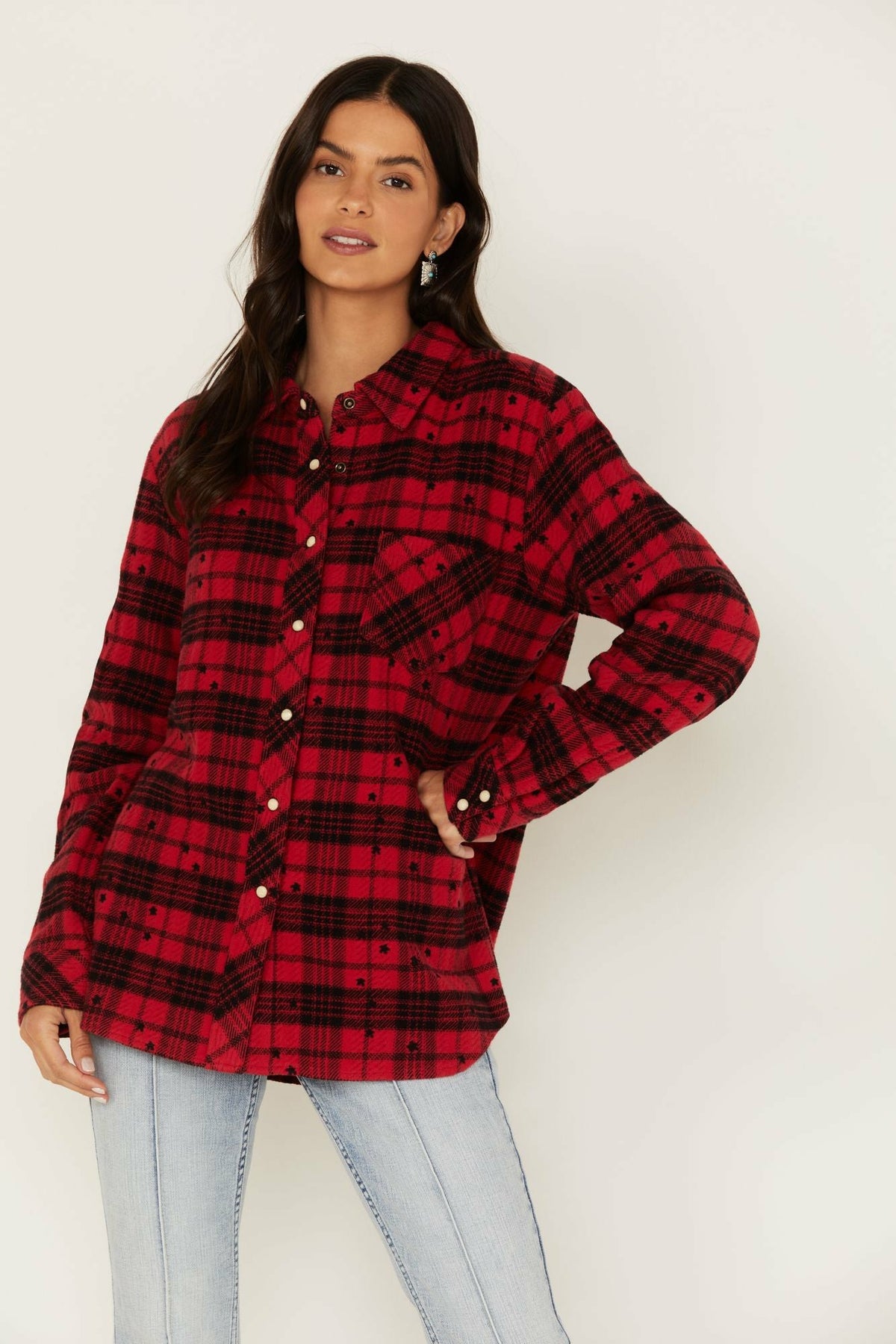 Tira Plaid Star Print Flannel Top