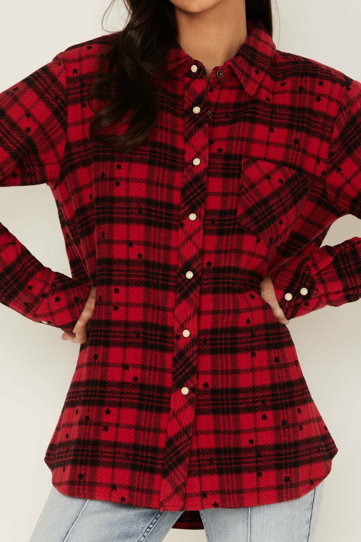 Tira Plaid Star Print Flannel Top