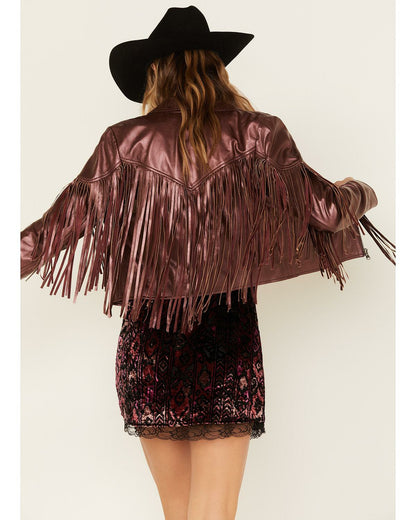 Metallic Fringe Leather Moto Jacket