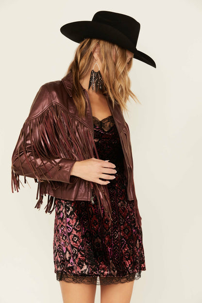 Metallic Fringe Leather Moto Jacket